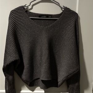 Ralph Lauren Black Metallic Ribbed V-Neck Sweater